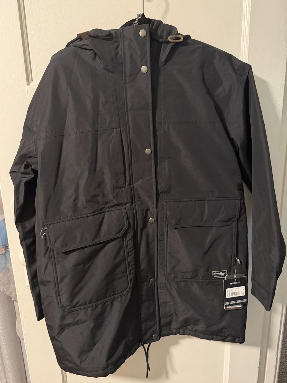 Eddie Bauer Rainfoil Insulated Parka Jacket Black Hooded Womens Size Medium NWT
